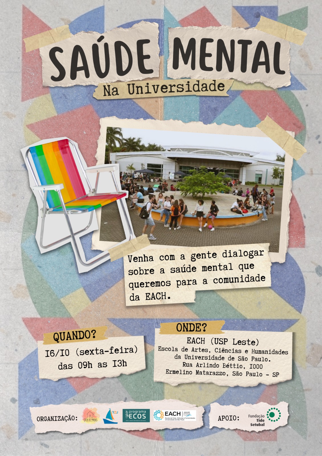 Cartaz do evento Saúde Mental na Universidade — 16 de outubro na EACH-USP